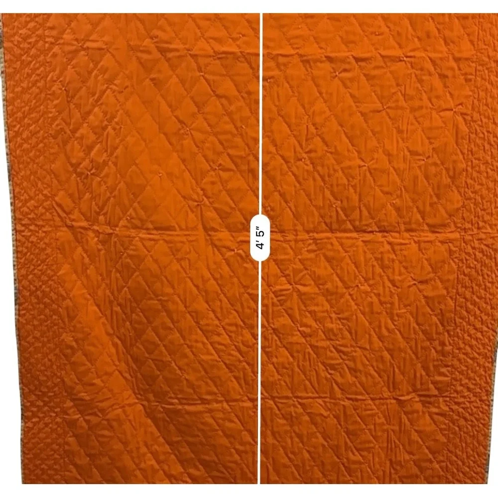 Handmade Autumn Teddy Bear Quilted Baby Blanket Orange Tan Fall Nursery 41x53